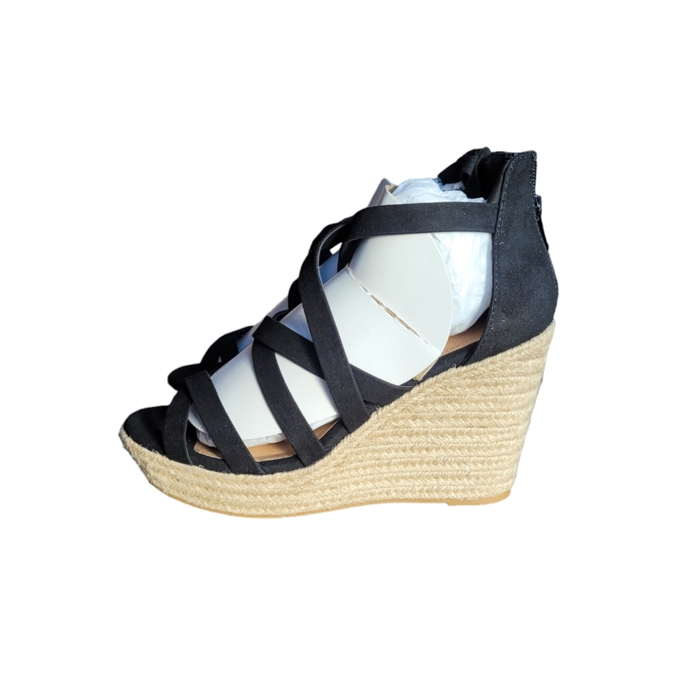 TORRID Black Ankle Wrap Platform Wedge Espadrille Sandal Size 11
